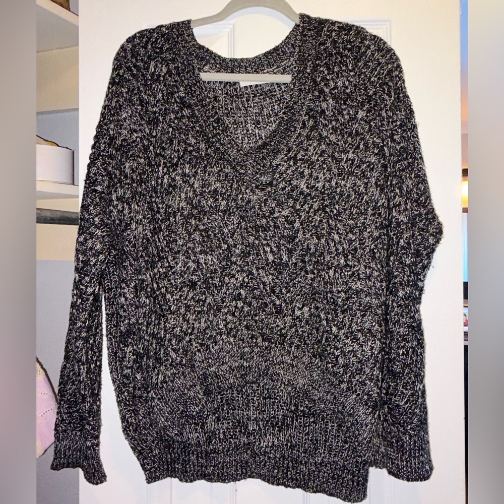 Black and White V-Neck Sweater